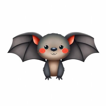 A friendly cartoon gray bat with wings spread.