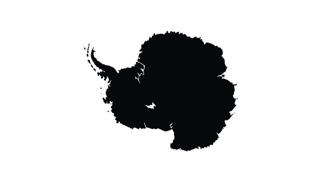 Simple black silhouette map of the continent of Antarctica, isolated on a white background for educational or scientific themes.