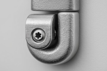 Detalle de bisagra metálica con tornillo, Primer plano de herraje de metal plateado, Fondo metálico para diseño industrial, Mockup de textura de metal para diseño web