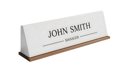 Personalized White Desk Nameplate with Black Text for Manager Office Desk