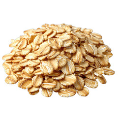 A macro shot of a mound of rolled oats against a solid black background.