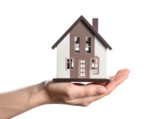 PNG file no background Hand holding a model house 