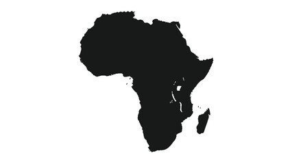 Simple and clean black silhouette map of the continent of Africa, isolated on a white background for geography or travel concepts.