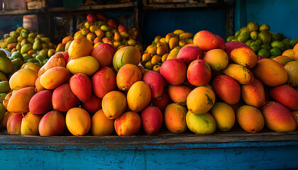 A sun kissed bounty of ripe mangoes