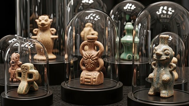 An ancient golden and antique bronze statue of Jesus or Buddha represents a religious art sculpture of a figure like Ganesha or an angel, serving as an isolated culture symbol of peace from Asia
