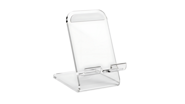 Clear Acrylic Tablet Stand on White Background Minimalist Desk Accessory - Powered by Adobe