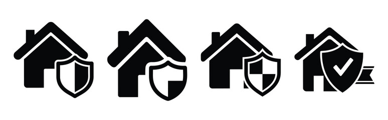 property warranty silhouette icon set, black color and white background