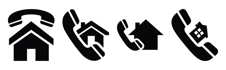 real estate phone silhouette icon set, black color and white background