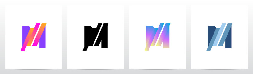 Stripes Diagonal Cut Letter in Half Initial Logo Design M