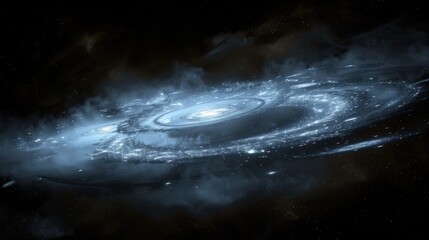 fantasy glowing spiral galaxy with bright star core and scattered dust