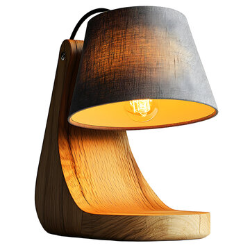 Warm glow emanates from a modern wooden desk lamp, casting a cozy ambiance.