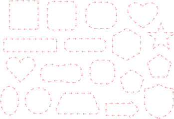 Coral dotted outline shape set. Cute sketch frames for labels and stickers. Decorative geometric borders for creative design use.