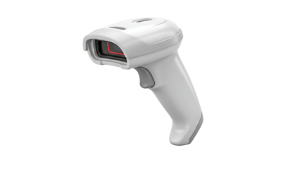 White Handheld Barcode Scanner Isolated on White Background