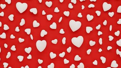 White Hearts on Red Background