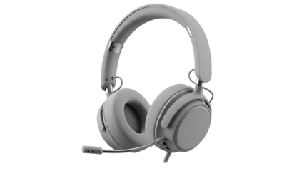 Gray Over-Ear Headphones with Microphone on White Background