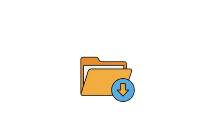 Download file icon with orange folder and blue download symbol