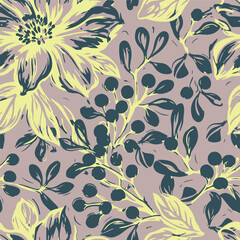 Floral brush strokes seamless pattern. Tropical floral pattern perfect for fabric, packaging, branding, social media, and textile print.