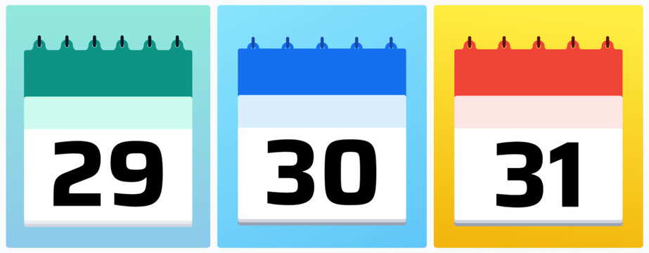 Calendar date set 29, 30, and 31 highlighting end of month planning, ideal for deadlines, schedules, reminders, and structured calendar layouts - Powered by Adobe