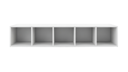 White Modern Empty Shelf Unit with Multiple Compartments on White Background