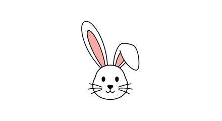 Obraz premium Cute outline drawing of a white bunny rabbit head with long ears and pink inner details on a white background for children art.