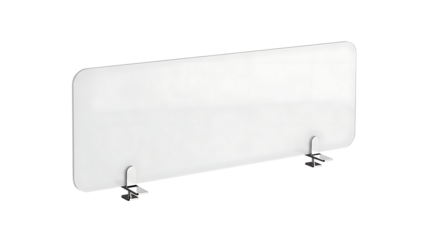White Glass Desk Divider with Metal Clamps in Modern Office Space