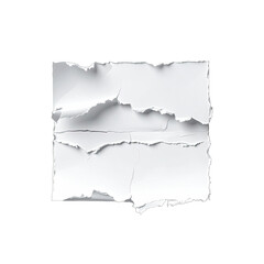 A torn white paper rectangle with rough edges isolated on a black background.