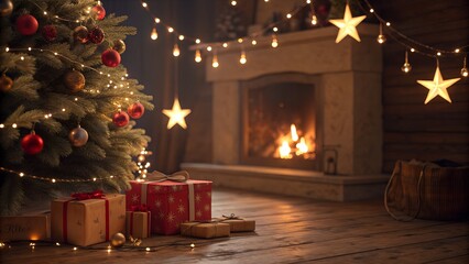 christmas tree with gifts and decorations