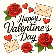 Happy valentine's day card with roses and hearts