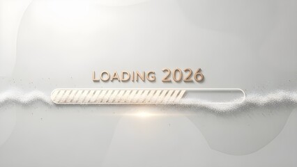 Loading 2026 white champagne gold minimalist new year background with soft glowing progress bar elegant particles clean luxury festive design airy modern concept, frohes neues jahr, feliz a&ntilde;o nuevo