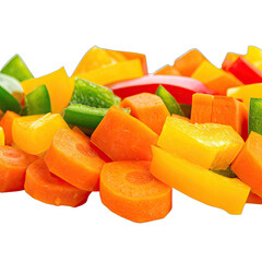 A vibrant assortment of chopped carrots and bell peppers against a black background.
