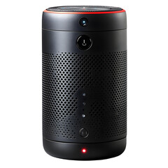 Modern cylindrical speaker with illuminated accents, showcasing contemporary audio technology.
