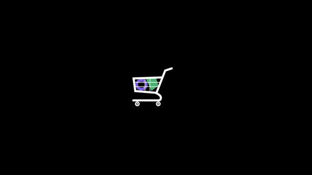 Simple white shopping cart icon on black background
