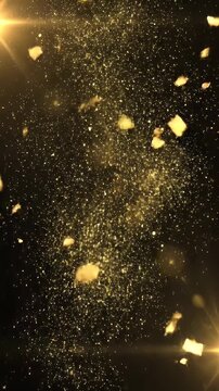 Golden Confetti Overlay - A dark background is filled with golden confetti, some larger pieces scattered amongst finer specks. The video evokes a celebratory or festive mood.