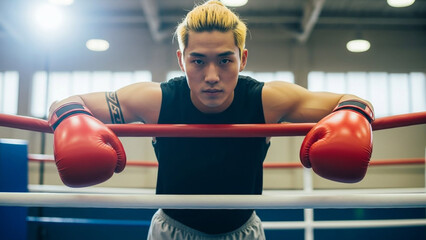 Female boxer in intense training session at gym