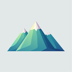 Illustration of three mountains with snow-capped peaks, rendered in a geometric, low-poly style against a light gray background.