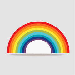A colorful rainbow illustration with red, orange, yellow, green, blue, indigo, and violet bands against a light gray background.