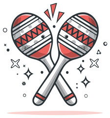 Crossed maracas illustration with red and white patterns, music concept.