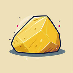 Cartoon illustration of a shiny, golden nugget with a dark outline, casting a shadow on a light beige background.