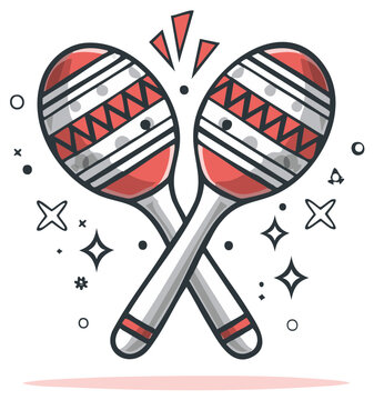 Crossed maracas illustration with red and white patterns, music concept.