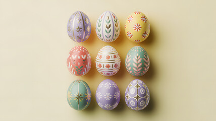 A delightful collection of pastel easter eggs adorned with intricate golden and colorful patterns