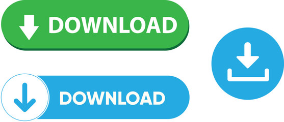 Fototapeta premium Set of vector Modern Download Buttons and Icons in Green and Blue for Web Design and User Interface.