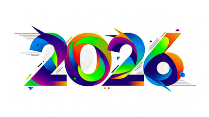 2026 modern colorful typography illustration with abstract shapes
