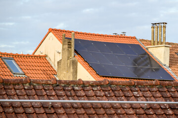 Rooftop solar panels on a residential building