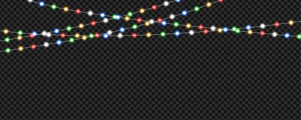 Colorful Christmas String Lights Background with Bright Festive Holiday Light Overlay