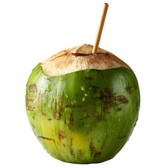 Fresh coconut with straw on white background isolated on transparent background