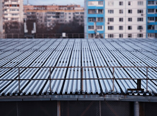 Top grey roof building bokeh background