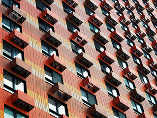 Front side of the modern building multiple windows backdrop