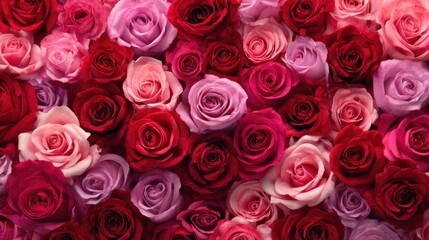 Obraz premium A background of red and pink roses symbolizes romance, passion, and elegant Valentine’s Day celebration. 