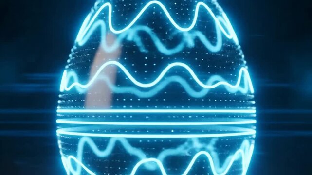 Abstract Glowing Egg Shape Structure With Blue Lines And Particles Against Dark Background