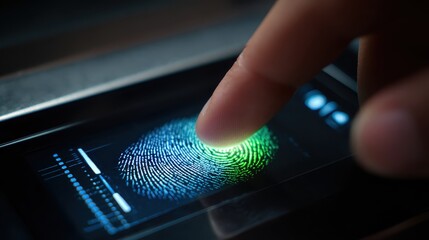 A biometric fingerprint scanner symbolizes secure access, digital identity verification, and advanced authentication technology.
